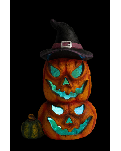 Calabazas decorativas de resina de unos 43 cm. de alto con luces (pilas no incluidas) en caja