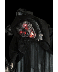 Horror wolf h.cm.170 with sickle, lights, sound and movement (batteries not included) on pedestal