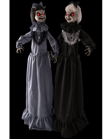 Gemelle horror h.cm.150 ca. con luci,suono e movimento (batterie escluse) su piedistallo