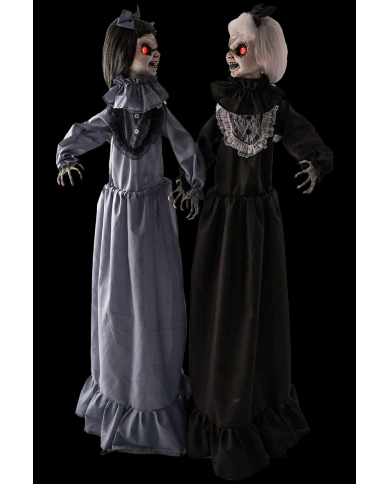 Gemelle horror h.cm.150 ca. con luci,suono e movimento (batterie escluse) su piedistallo
