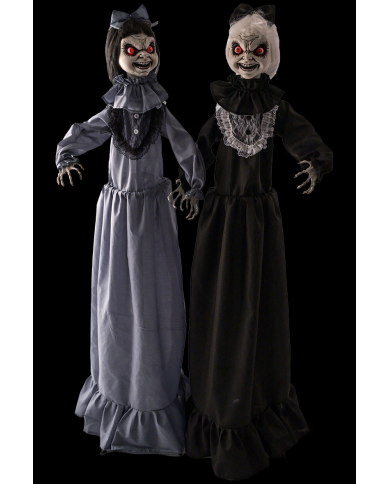 Horror-Zwillinge H. ca. 150 cm mit Licht, Ton und Bewegung (Batterien nicht enthalten) auf Sockel