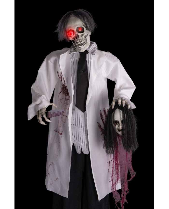Skelett Horror-Doktor H. ca. 180 cm mit Licht, Ton und Bewegung (Batterien nicht enthalten) auf Sockel