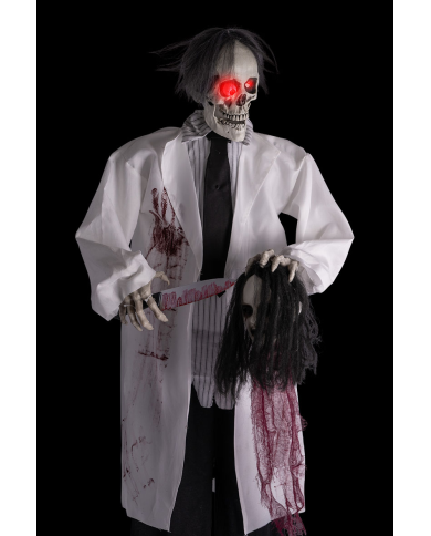 Skelett Horror-Doktor H. ca. 180 cm mit Licht, Ton und Bewegung (Batterien nicht enthalten) auf Sockel