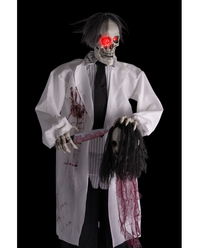 Skelett Horror-Doktor H. ca. 180 cm mit Licht, Ton und Bewegung (Batterien nicht enthalten) auf Sockel