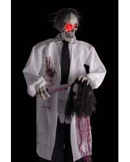 Esqueleto doctor horror de unos 180 cm. de alto con luces, sonido y movimiento (pilas no incluidas) sobre pedestal
