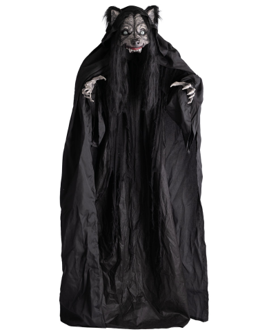 Monstre femme loup, hauteur 180 cm environ avec lumières, son et mouvement (piles non comprises) sur piédestal