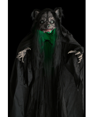Monstre femme loup, hauteur 180 cm environ avec lumières, son et mouvement (piles non comprises) sur piédestal