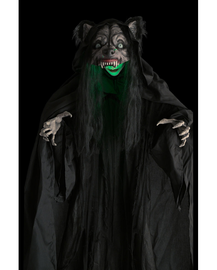 Wolf woman h.cm.180 with lights,sound and movement (batteries not included) on pedestal