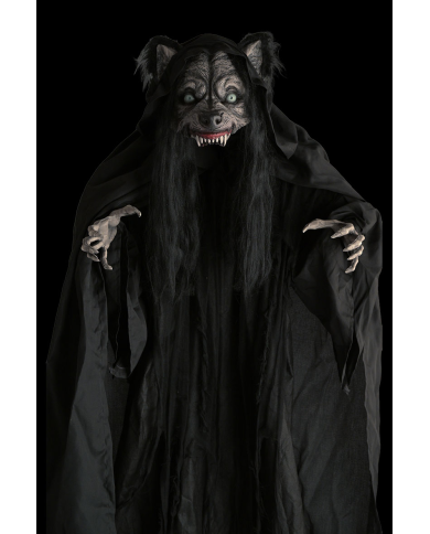 Monstre femme loup, hauteur 180 cm environ avec lumières, son et mouvement (piles non comprises) sur piédestal