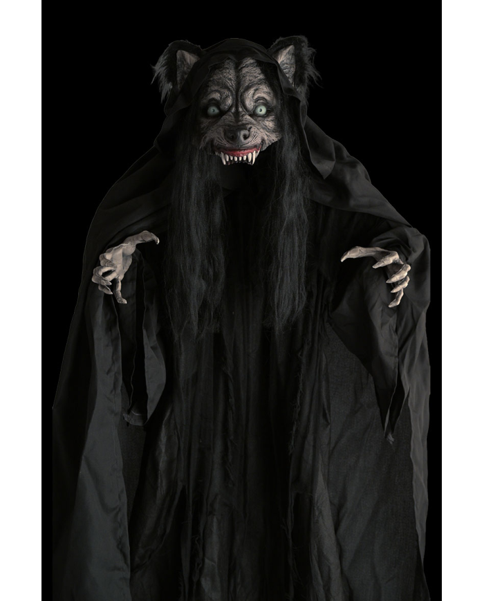 Monster Wolfsfrau H. ca. 180 cm mit Licht, Ton und Bewegung (Batterien nicht enthalten) auf Sockel