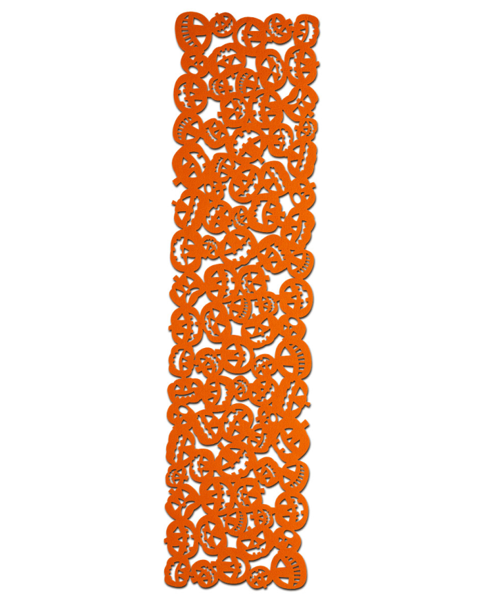 Tischläufer orange aus Filz mit Kürbissen ca. 120x30 cm mit Pappschild/Etikett