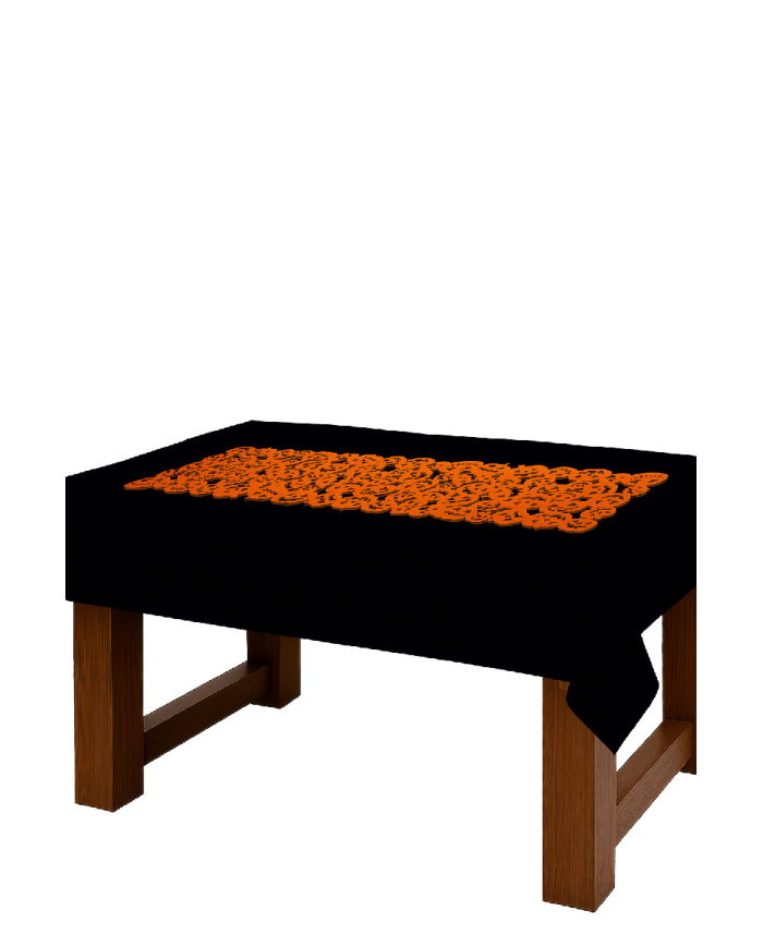 Chemin de table orange en feutre avec citrouilles 120x30 cm environ avec étiquette volante/étiquette