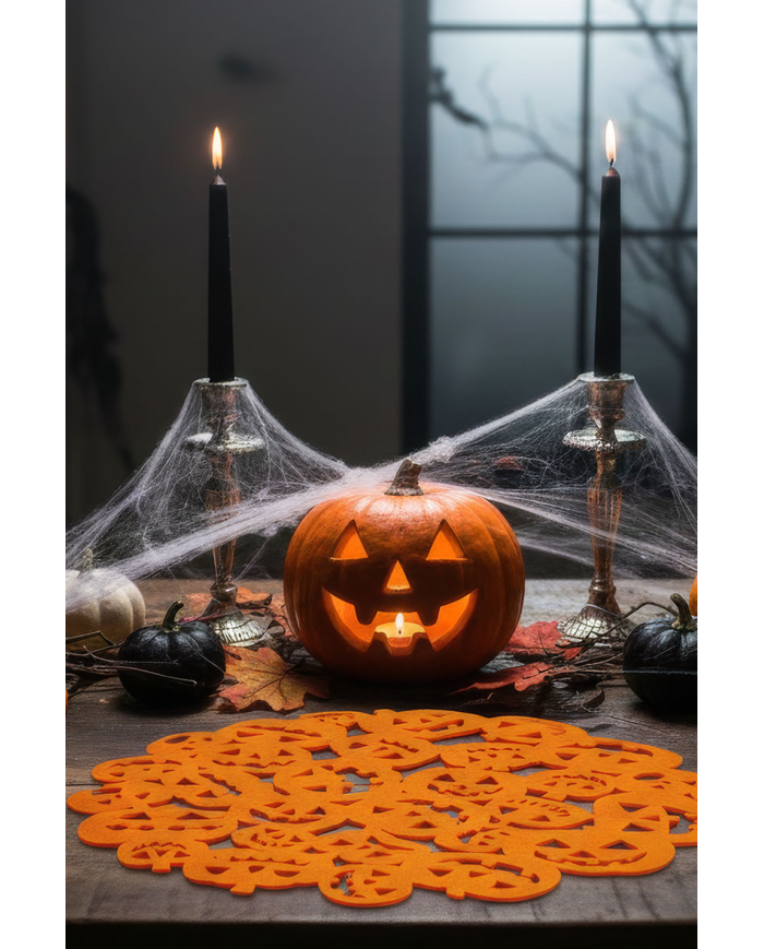 Sous-assiette citrouilles orange en feutre diamètre 38 cm environ avec étiquette volante/étiquette