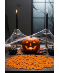 Bajo plato calabazas naranja de fieltro de unos 38 cm. de diámetro con etiqueta colgante/etiqueta