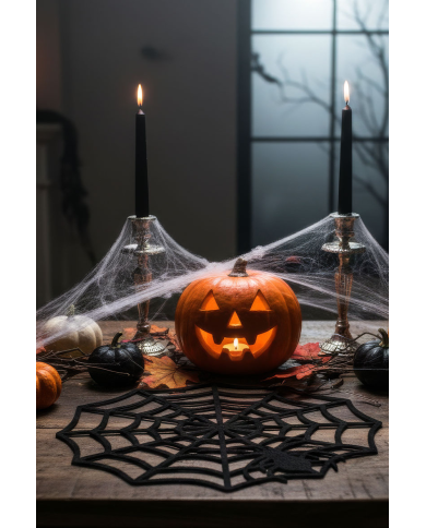 Sottopiatto ragnatela nero in feltro diam.cm.38 ca. con cartellino/etichetta