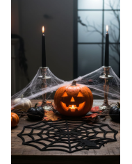 Sous-assiette toile d’araignée noire en feutre diamètre 38 cm environ avec étiquette volante/étiquette