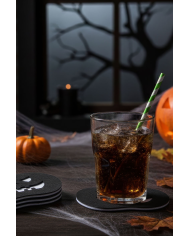 4 sottobicchieri zucca nera in feltro cm.12x11 ca. in busta con cavallotto