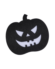 4 sous-verres citrouille noire en feutre 12x11 cm environ dans un sachet avec carte d’en-tête