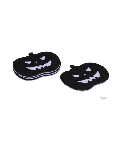 4 sottobicchieri zucca nera in feltro cm.12x11 ca. in busta con cavallotto