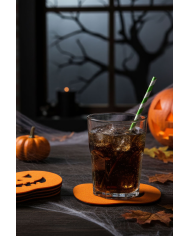 4 posavasos calabaza de fieltro de unos 12x11 cm. en bolsa con solapa de cartón