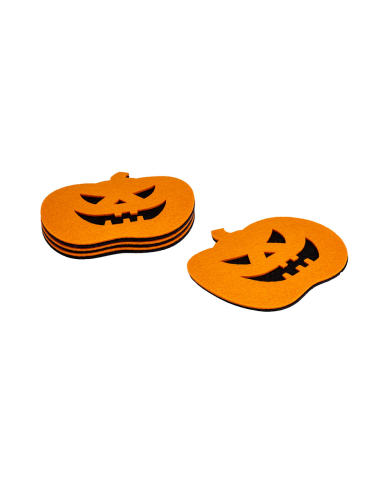 4 sottobicchieri zucca in feltro cm.12x11 ca. in busta con cavallotto
