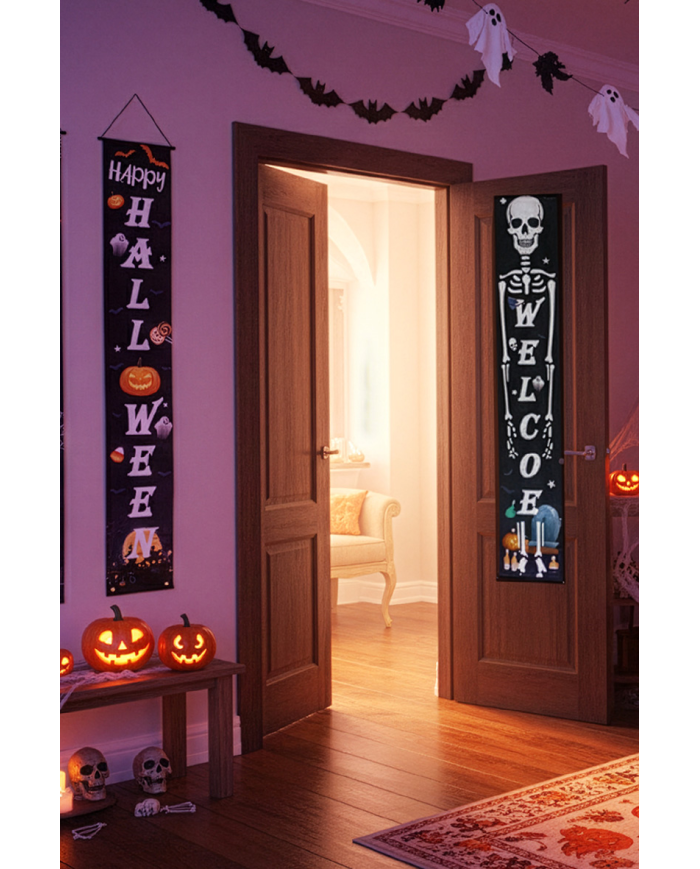 2 Happy Halloween fabric banners h.cm.180 x l.cm.30 in pbh