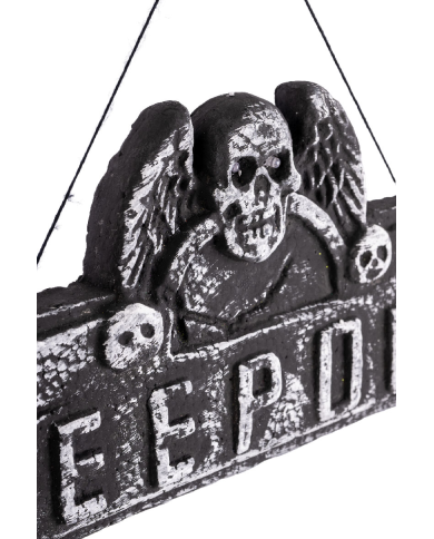 Halloween-Dekorationsschild H. ca. 20x42 cm mit Licht (Batterien enthalten) aus Polystyrol mit Pappschild/Etikett