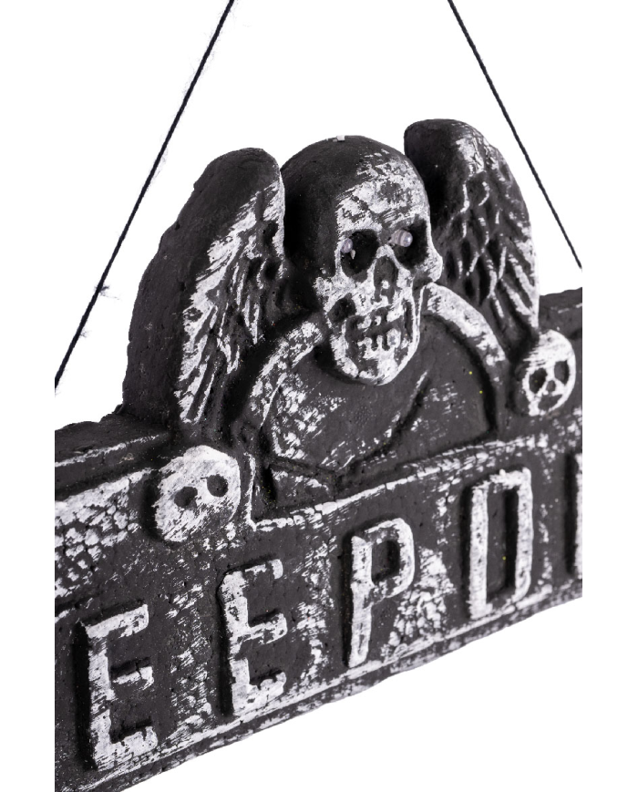 Insegna decorativa Halloween h.cm.20x42 ca. con luci (batterie incluse) in polistirolo con cartellino/etichetta