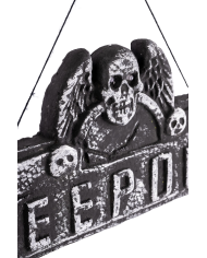 Cartel decorativo Halloween de unos 20x42 cm. de alto con luces (pilas incluidas) de poliestireno con etiqueta colgante/etiqueta