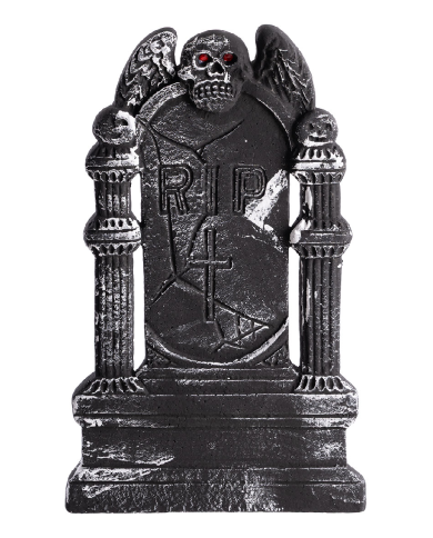 Pierre tombale en polystyrène, hauteur 50x31 cm environ avec étiquette volante/étiquette