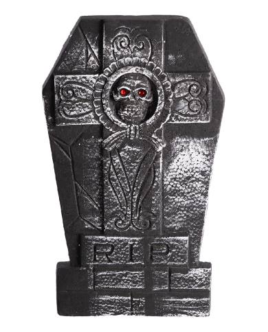 Pierre tombale en polystyrène, hauteur 50x28 cm environ avec étiquette volante/étiquette