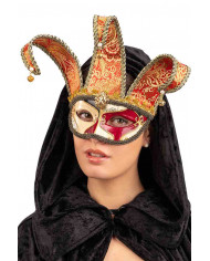 Jolly half face mask in golden plastic, with red and black