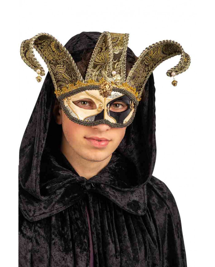 Jolly half face mask in golden plastic, with black details and Jolly half face mask in golden plastic, with black details and