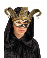 Jolly half face mask in golden plastic, with black details and Jolly half face mask in golden plastic, with black details and