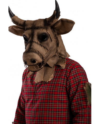 Maschera horror da toro in tela di juta con mandibola mobile.