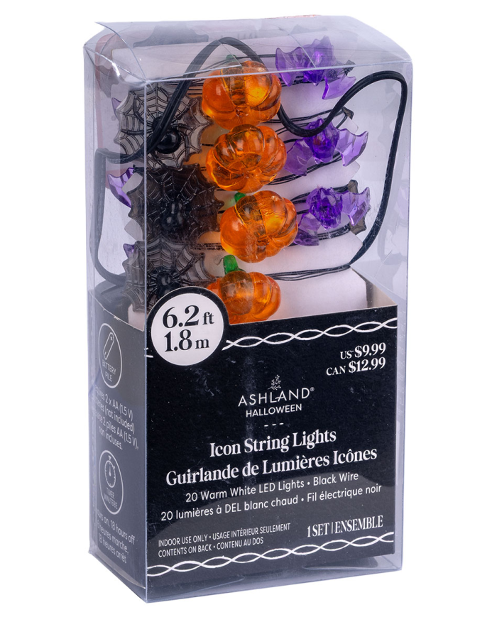 Guirlande lumineuse sujets Halloween, longueur 180 cm environ (piles non comprises) dans une boîte