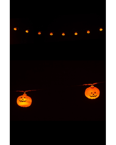 Horizontale Hängeschnur mit Leuchtkürbissen L. ca. 180 cm Durchm. 4 cm (Batterien nicht enthalten) in Beutel mit Aufhänger