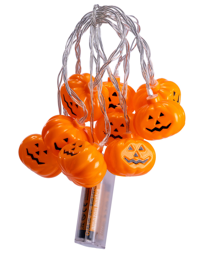 Guirlande horizontale avec citrouilles lumineuses, longueur 180 cm environ diamètre 4 cm (piles non comprises) dans un ...