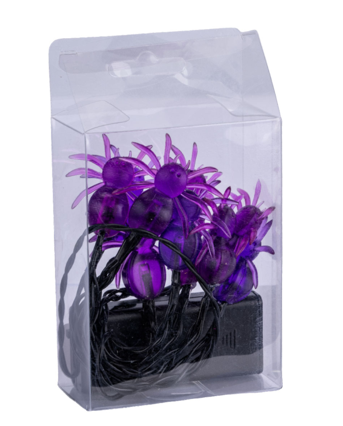 Guirlande horizontale avec araignées lumineuses, longueur 120 cm environ (piles non comprises) dans une boîte