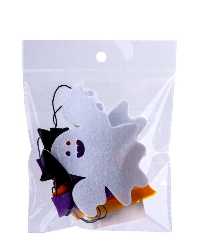 Guirlande horizontale Happy Halloween en feutre, longueur 180 cm environ dans un sachet avec carte d’en-tête