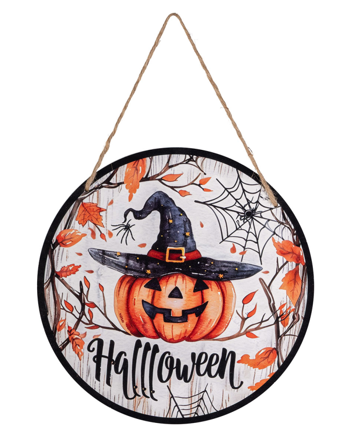 Mdf pumpkin hanging decoration diam cm.35 with label