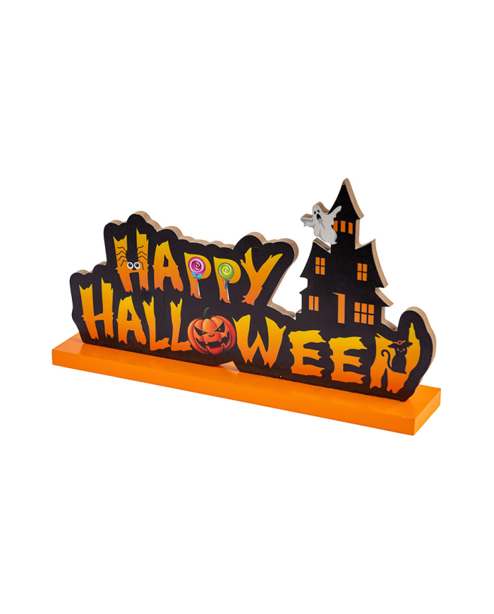Adorno Happy Halloween de MDF de apoyo de unos 28 cm. de largo con etiqueta colgante/etiqueta