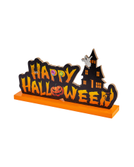 Décoration Happy Halloween en MDF à poser, longueur 28 cm environ avec étiquette volante/étiquette