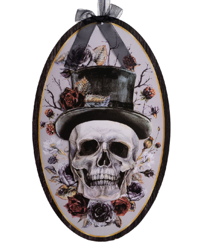 Tableau à suspendre skull man en MDF, hauteur 35 cm environ avec étiquette volante/étiquette