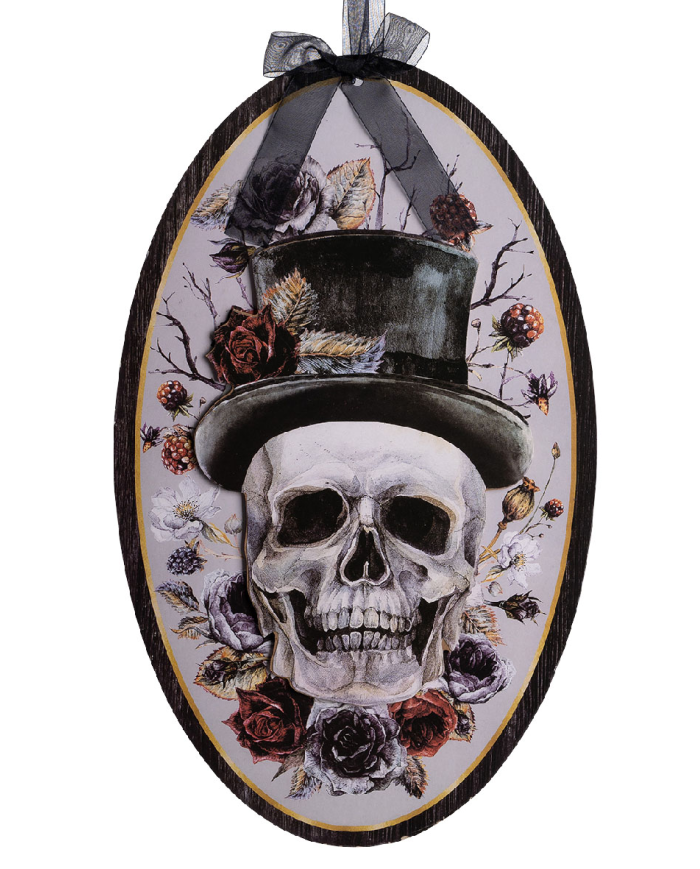 Cuadro para colgar skull man de MDF de unos 35 cm. de alto con etiqueta colgante/etiqueta