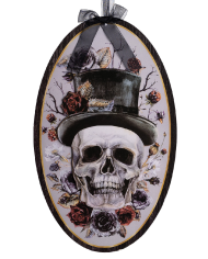 Tableau à suspendre skull man en MDF, hauteur 35 cm environ avec étiquette volante/étiquette