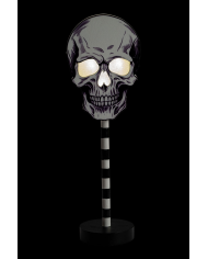 Totenkopf-Dekoration mit Licht aus MDF zum Hinstellen H. ca. 32 cm (Batterien enthalten) mit Pappschild/Etikett