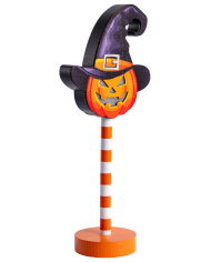 Decorazione zucca con luci in MDF in appoggio h.cm.32 ca. (batterie incluse) con cartellino/etichetta