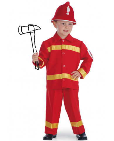 Fireman costume for kid with fabric coat, pants and hat.