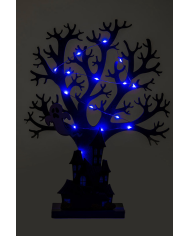 Albero Halloween con luci in MDF in appoggio h.cm.35 ca. (batterie incluse) con cartellino/etichetta
